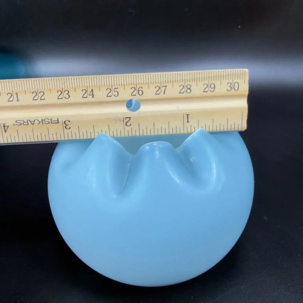 Antique Aqua‎ Cased Glass Rose Bow Blue Ombre Dish Bowl Crimped Trinket Holder